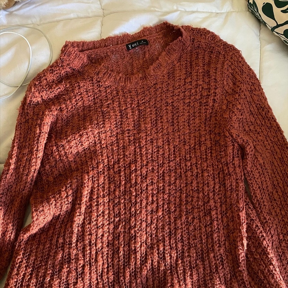 Rust Long Sleeve Blouse Frayed